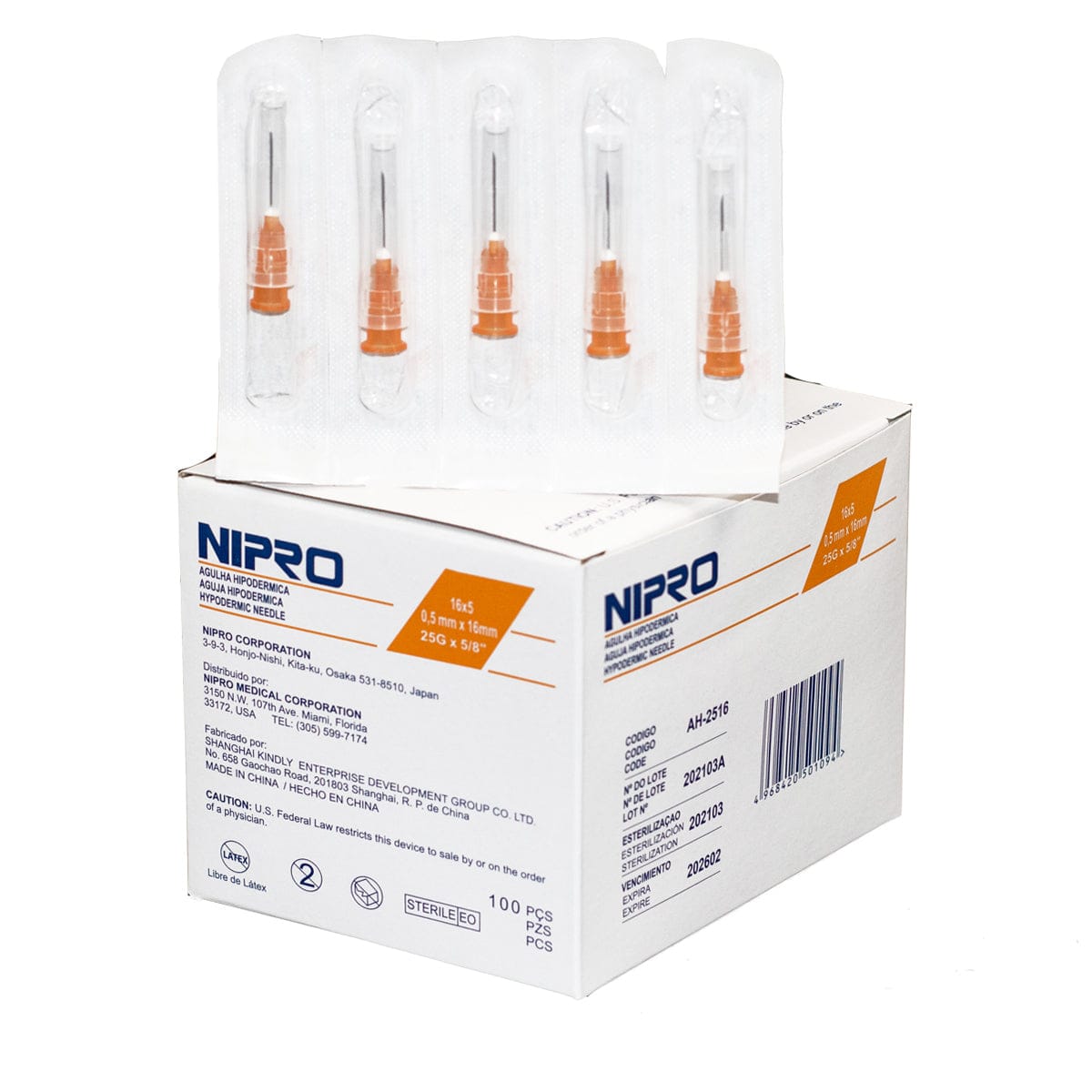 FASMED.CL Aguja Hipodérmica 25G X 5/8 Agujas Hipodérmicas Nipro Desechables Caja x100