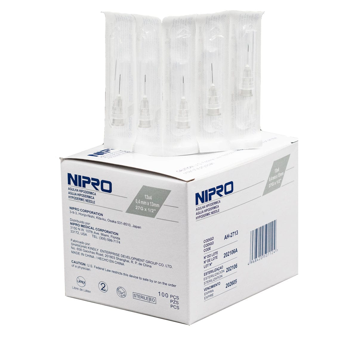 FASMED.CL Aguja Hipodérmica 27G X 1/2 Agujas Hipodérmicas Nipro Desechables Caja x100
