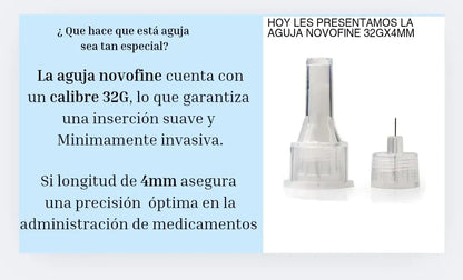 FASMED.CL Aguja lápiz de insulina Novofine Aguja lápiz de insulina Novofine 32G X 4MM Victoza Saxenda caja de 100 unidades