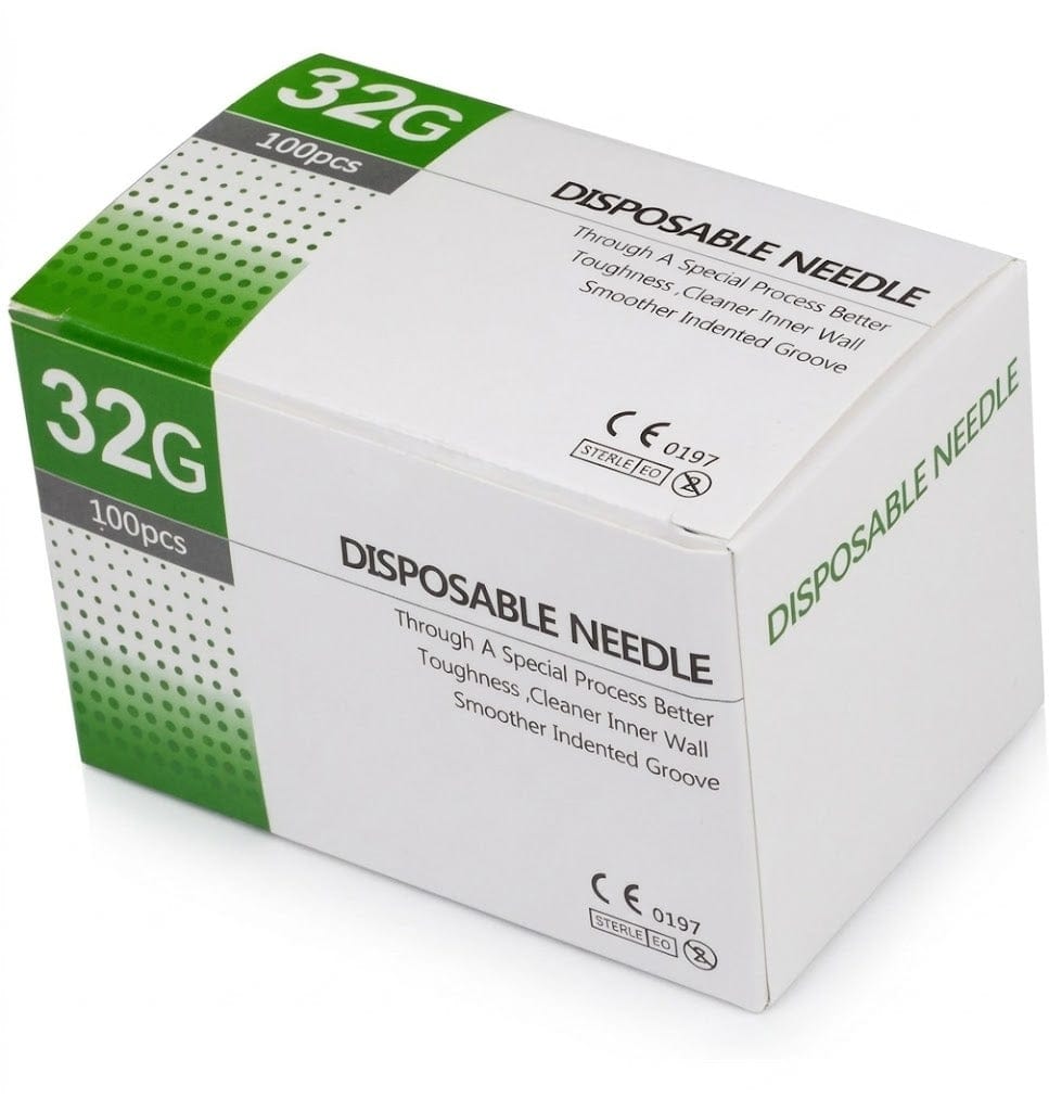 FASMED.CL aguja mesoterapia 32G x 4 mm Agujas Hipodérmicas para Mesoterapia Luer Lock 30G 32G 34G – Caja 100 Unidades
