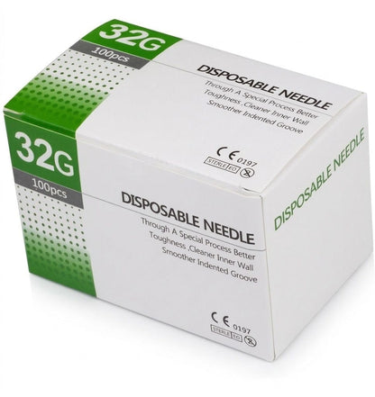 FASMED.CL aguja mesoterapia 32G x 4 mm Agujas Hipodérmicas para Mesoterapia Luer Lock 30G 32G 34G – Caja 100 Unidades