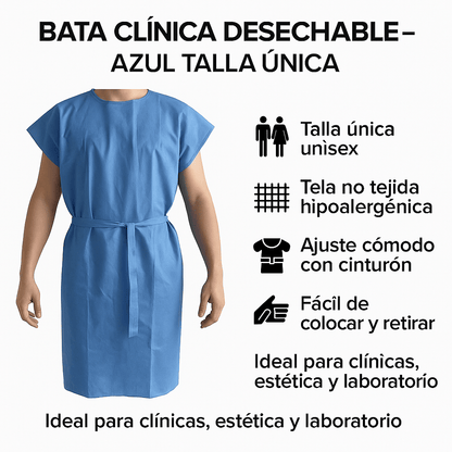 FASMED.CL Bata Desechable SMS Bata de Paciente Desechable SMS Azul | Talla Única | Uso Clínico y Estético