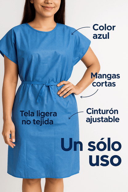 FASMED.CL Bata Desechable SMS Bata de Paciente Desechable SMS Azul | Talla Única | Uso Clínico y Estético