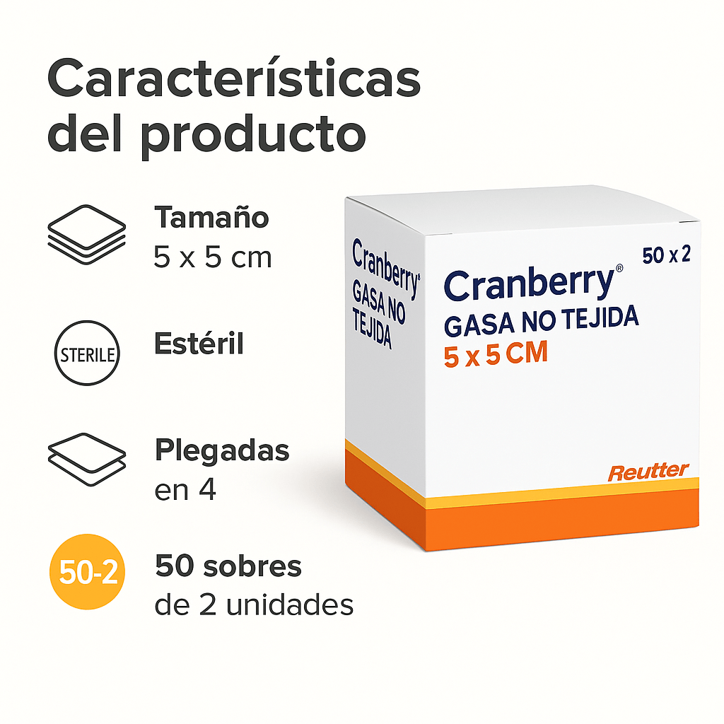 FASMED.CL Gasa No Tejida Estéril Cranberry Gasa Estéril No Tejida Cranberry – Caja 50 sobres (2u x sobre)