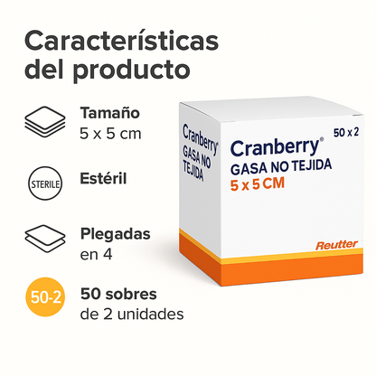 FASMED.CL Gasa No Tejida Estéril Cranberry Gasa Estéril No Tejida Cranberry – Caja 50 sobres (2u x sobre)