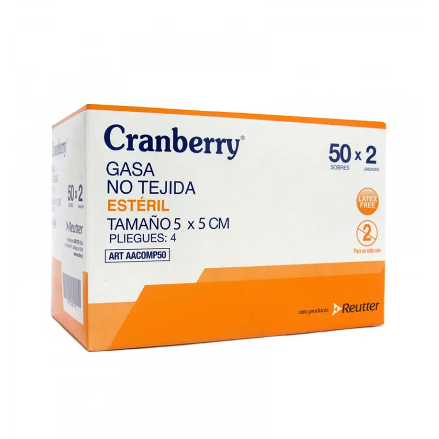 FASMED.CL Gasa No Tejida Estéril Cranberry Gasa Estéril No Tejida Cranberry – Caja 50 sobres (2u x sobre)