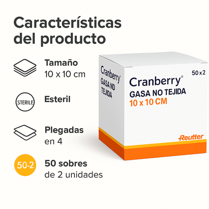 FASMED.CL Gasa No Tejida Estéril Cranberry Gasa Estéril No Tejida Cranberry – Caja 50 sobres (2u x sobre)