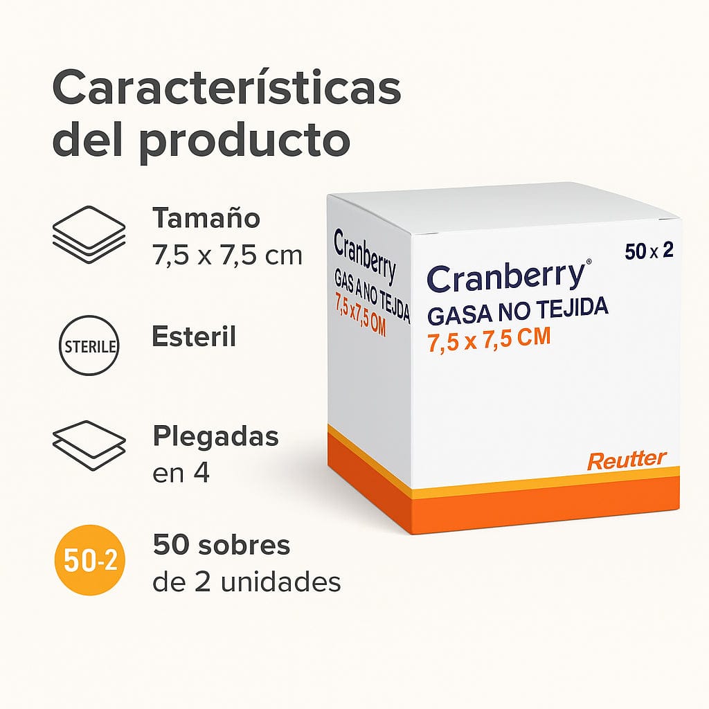 FASMED.CL Gasa No Tejida Estéril Cranberry Gasa Estéril No Tejida Cranberry – Caja 50 sobres (2u x sobre)