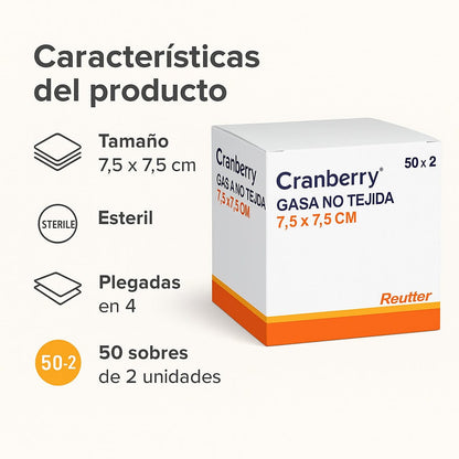 FASMED.CL Gasa No Tejida Estéril Cranberry Gasa Estéril No Tejida Cranberry – Caja 50 sobres (2u x sobre)