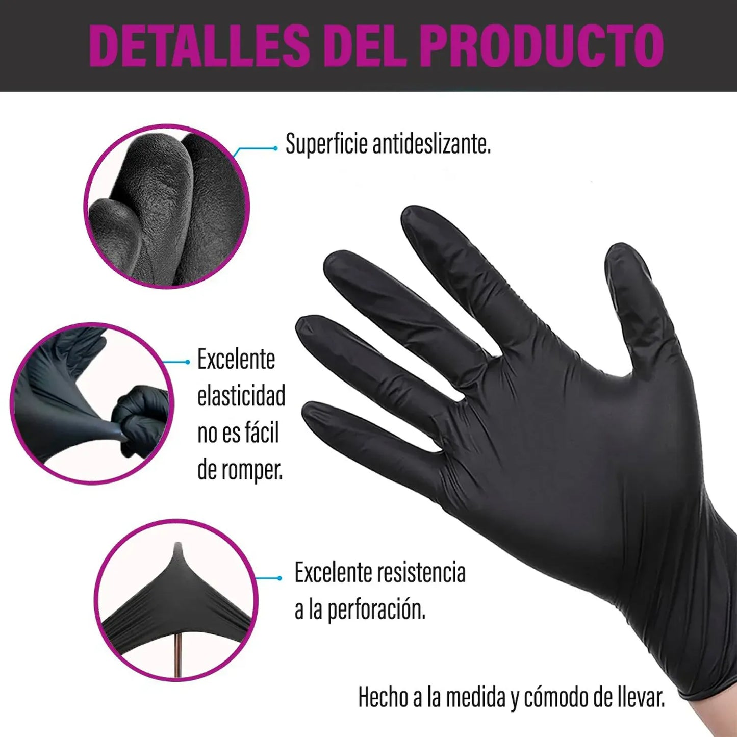 FASMED.CL Guantes de Nitrilo Negro Guantes de Nitrilo Negro Sin Polvo | Caja x 100 unidades – Alta Resistencia y Protección Médica