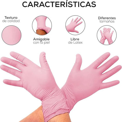 FASMED.CL Guantes de Nitrilo Rosado Guantes Nitrilo Rosado Sin Látex – Caja 100 unid (XS a XL)
