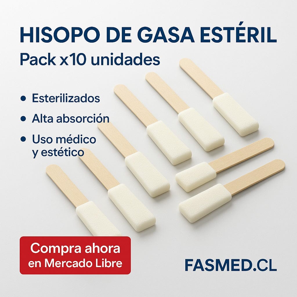 FASMED.CL Hisopo de Gasa Estéril No Tejida Hisopo de Gasa Estéril No Tejida – Pack 10 Unidades | Limpieza Médica y Estética