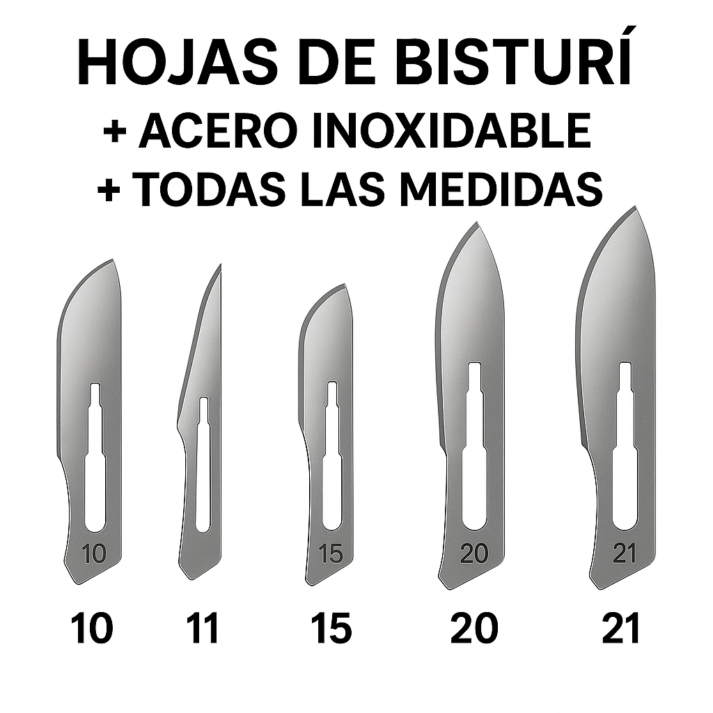 FASMED.CL Hojas de Bisturí Acero Inoxidable Hojas Bisturí Estéril Acero Inoxidable N°10/11/15/20/21 x100