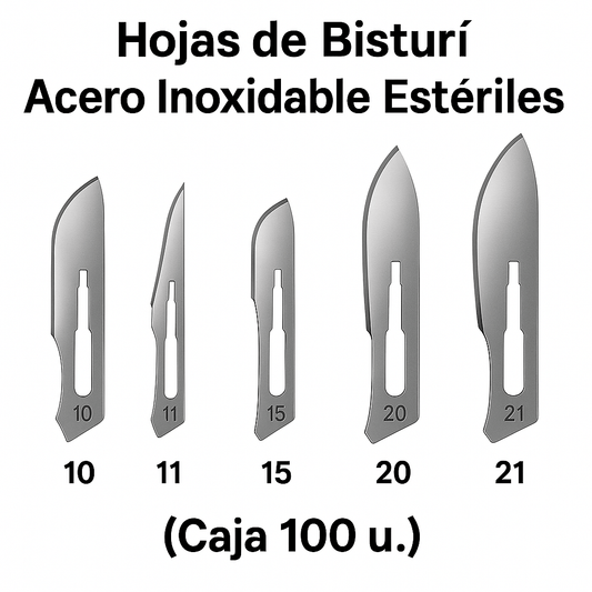 FASMED.CL Hojas de Bisturí Acero Inoxidable Hojas Bisturí Estéril Acero Inoxidable N°10/11/15/20/21 x100