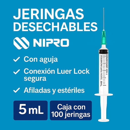 FASMED.CL Jeringa 5ml Luer Lock Desechable Con Aguja 21g X 1 1/2 100u