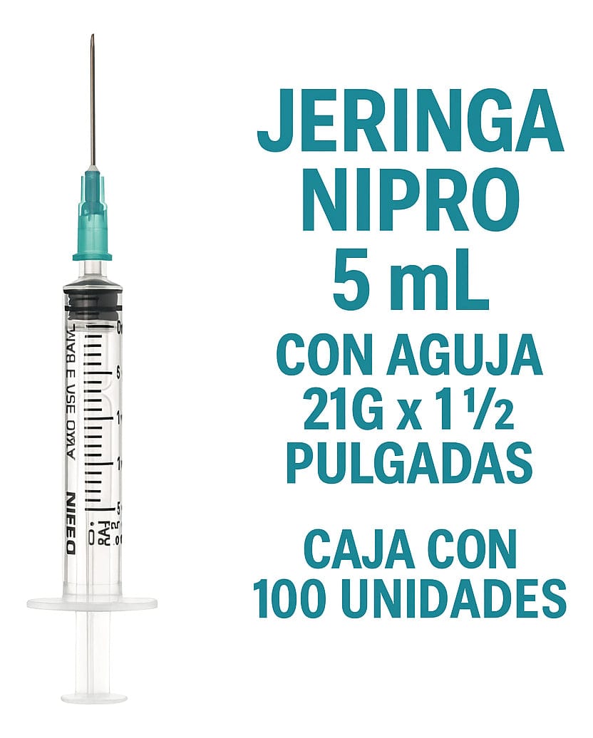 FASMED.CL Jeringa 5ml Luer Lock Desechable Con Aguja 21g X 1 1/2 100u