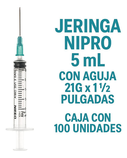 FASMED.CL Jeringa 5ml Luer Lock Desechable Con Aguja 21g X 1 1/2 100u