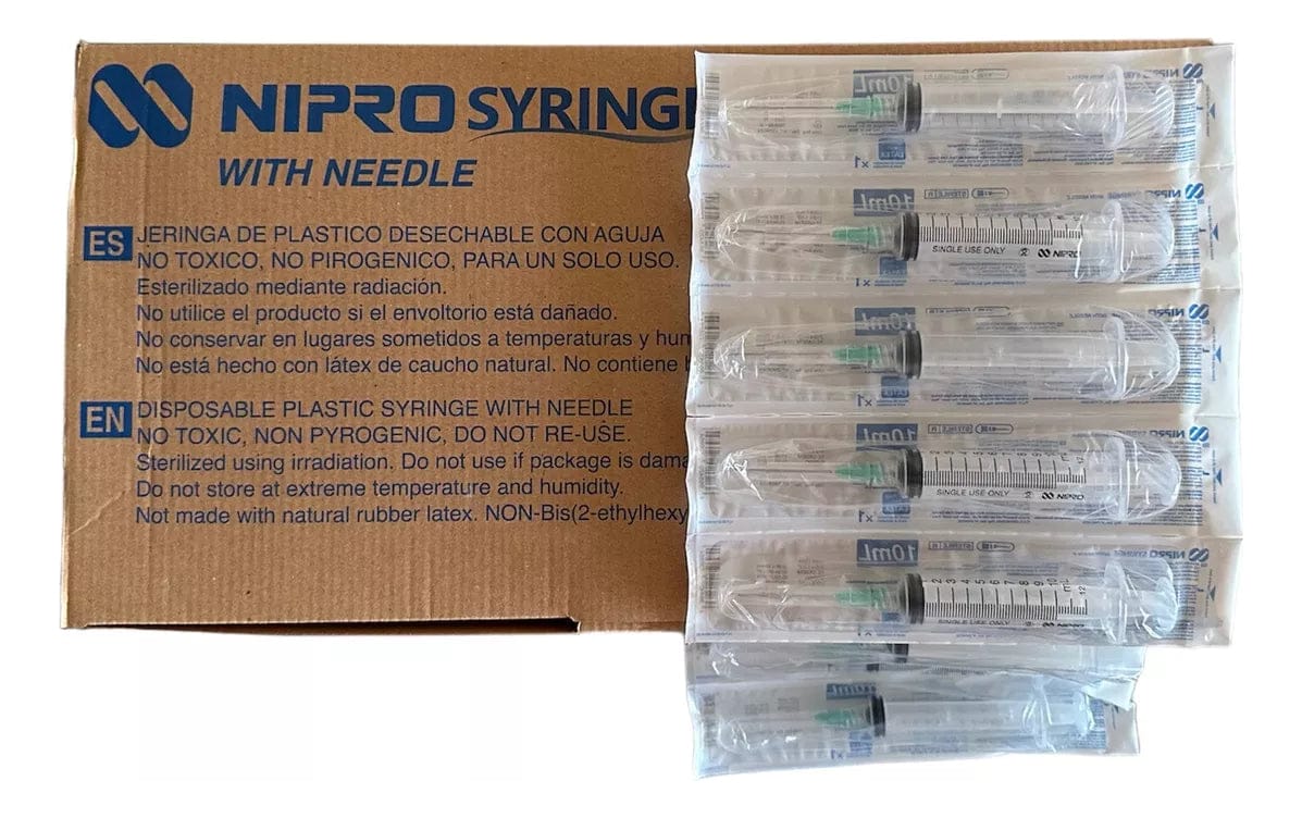 FASMED.CL Jeringa Desechable Luer Lock 10ml Nipro 21g X 1 1/2 Caja100u