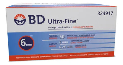 FASMED.CL Jeringa Insulina Jeringa Insulina BD Ultra-Fine 0,5 mL 31G x 6 mm | Caja x 100 Unidade