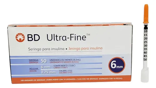 FASMED.CL Jeringa Insulina Jeringa Insulina BD Ultra-Fine 0,5 mL 31G x 6 mm | Caja x 100 Unidade