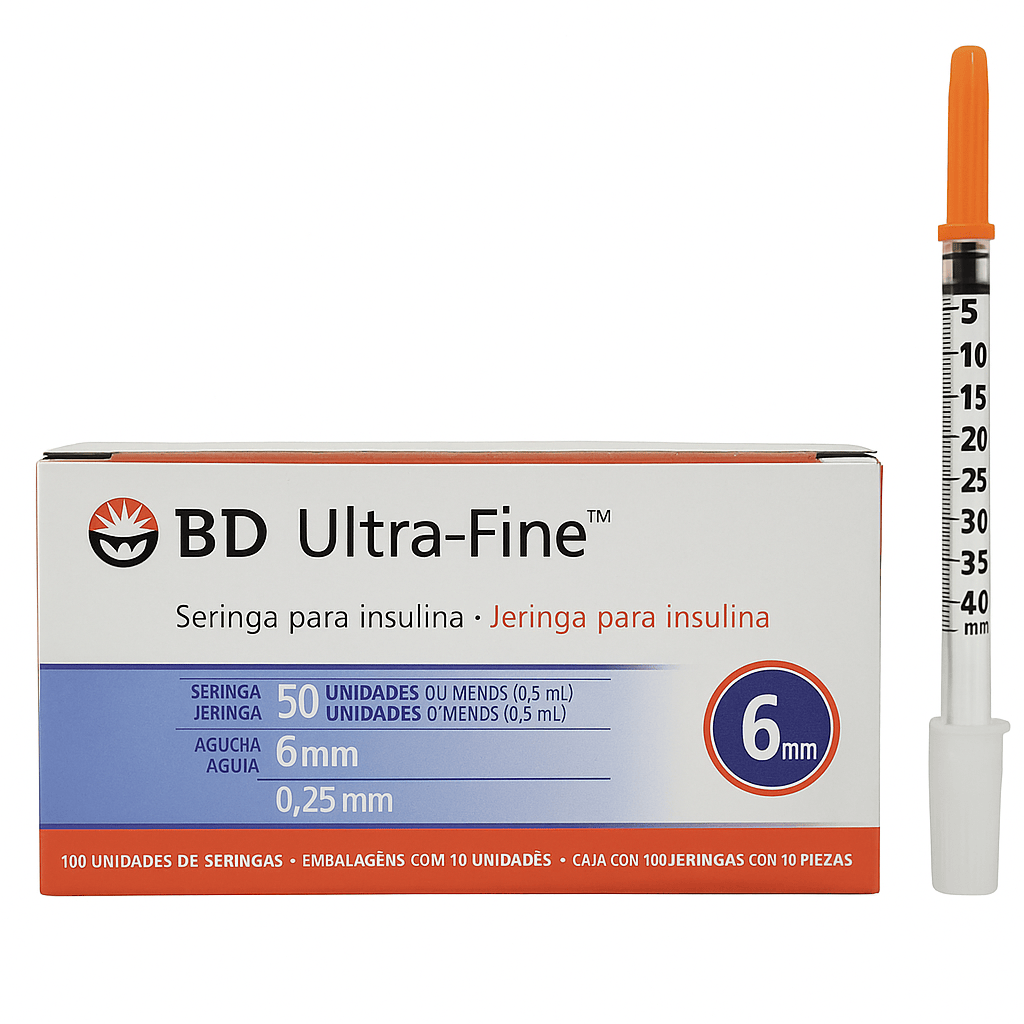 FASMED.CL Jeringa Insulina Jeringa Insulina BD Ultra-Fine 0,5 mL 31G x 6 mm | Caja x 100 Unidade