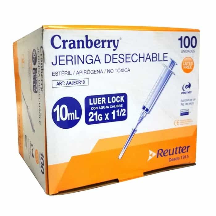 FASMED.CL Jeringa Luer Lock con Aguja 21G x 1½ 10 ML Jeringa Luer Lock con Aguja 21G x 1½” Cranberry – Desechable Estéril