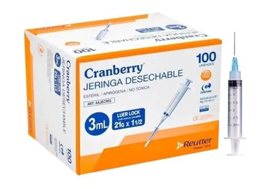 FASMED.CL Jeringa Luer Lock con Aguja 21G x 1½ 3 ML Jeringa Luer Lock con Aguja 21G x 1½” Cranberry – Desechable Estéril