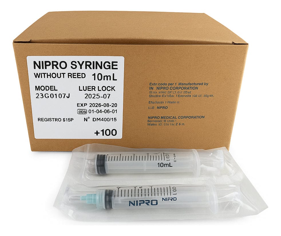 FASMED.CL Jeringa Nipro 10 Ml Luer Lock Sin Aguja Estéril  Caja 100 U 10 Ml