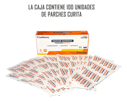 FASMED.CL Parche Adhesivo Redondo Estéril Cranberry 2,5 cm – Curitas Médicas Caja 100 Unidades