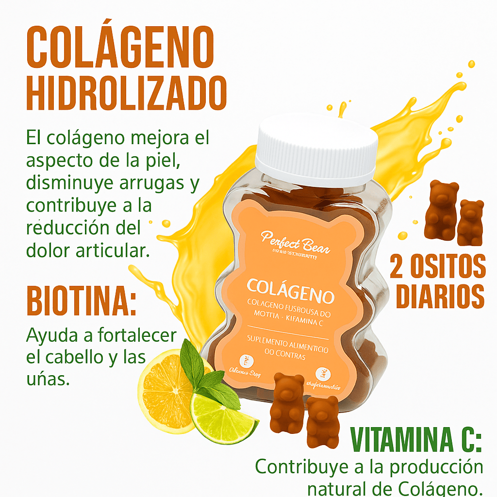 FASMED.CL Suplemento Alimenticio / Suplemento de Belleza Gomitas de Colágeno para Piel, Cabello y Uñas – Perfect Bear | Sin Azúcar | 60 unidades