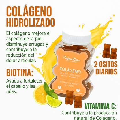 FASMED.CL Suplemento Alimenticio / Suplemento de Belleza Gomitas de Colágeno para Piel, Cabello y Uñas – Perfect Bear | Sin Azúcar | 60 unidades