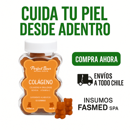 FASMED.CL Suplemento Alimenticio / Suplemento de Belleza Gomitas de Colágeno para Piel, Cabello y Uñas – Perfect Bear | Sin Azúcar | 60 unidades