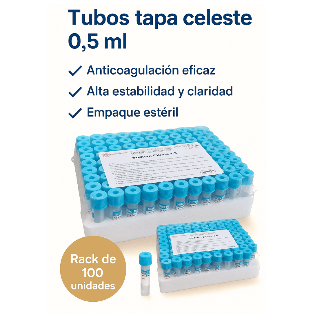 FASMED.CL tubo celeste 0,5 Tubo Vacutainer Tapa Celeste 0,5ml Citrato Sodio x100 | Coagulación