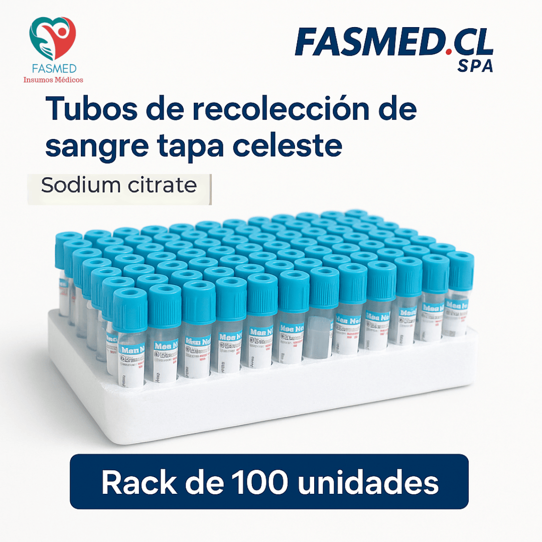 FASMED.CL tubo celeste 0,5 Tubo Vacutainer Tapa Celeste 0,5ml Citrato Sodio x100 | Coagulación