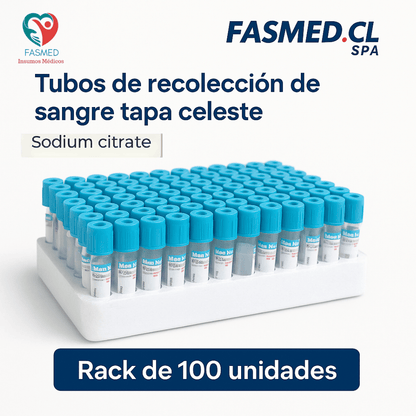 FASMED.CL tubo celeste 0,5 Tubo Vacutainer Tapa Celeste 0,5ml Citrato Sodio x100 | Coagulación