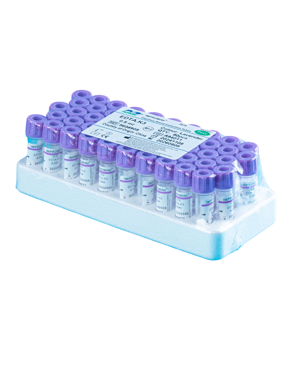 FASMED.CL Tubo de recolección de sangre Tubo de Sangre EDTA K3 0,5 ml Tapa Lila – Hematología | Pack Médico Estéril