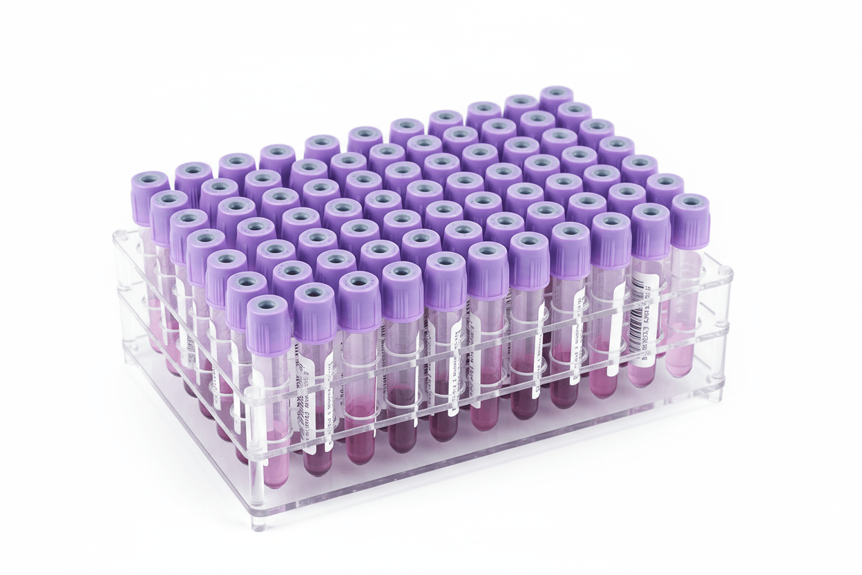 IMPROVE Tubo de extracción Rack 100 unid Tubo Vacutainer Tapa Lila 2ml EDTA K3 x100 | Hematología
