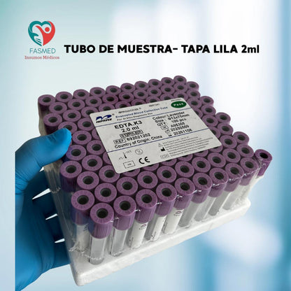 IMPROVE Tubo de extracción Rack 100 unid Tubo Vacutainer Tapa Lila 2ml EDTA K3 x100 | Hematología