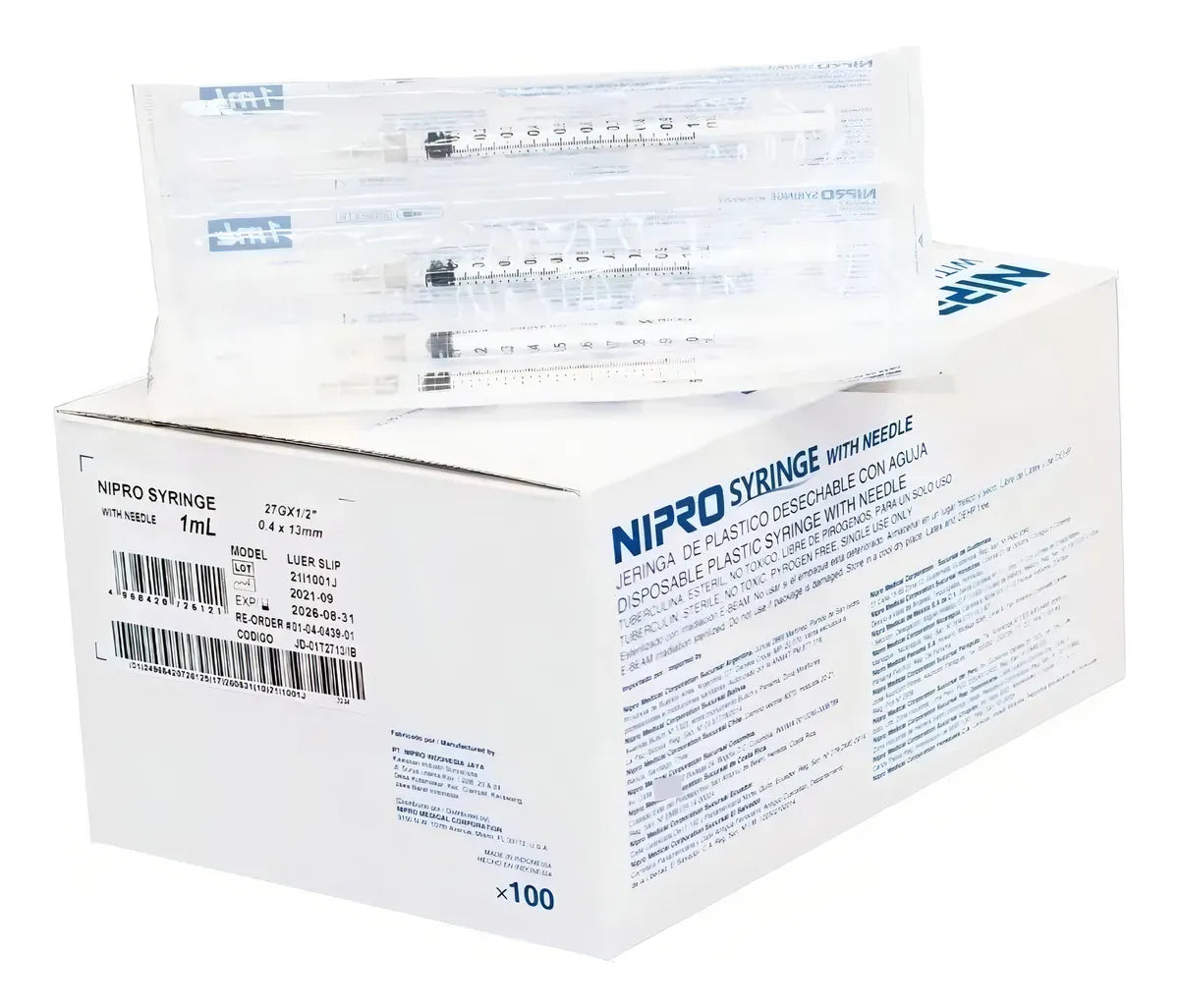 NIPRO Jeringa Caja 100 unid Jeringa Tuberculina 1ml 27G x1/2" x100 Nipro | Insumo Médico