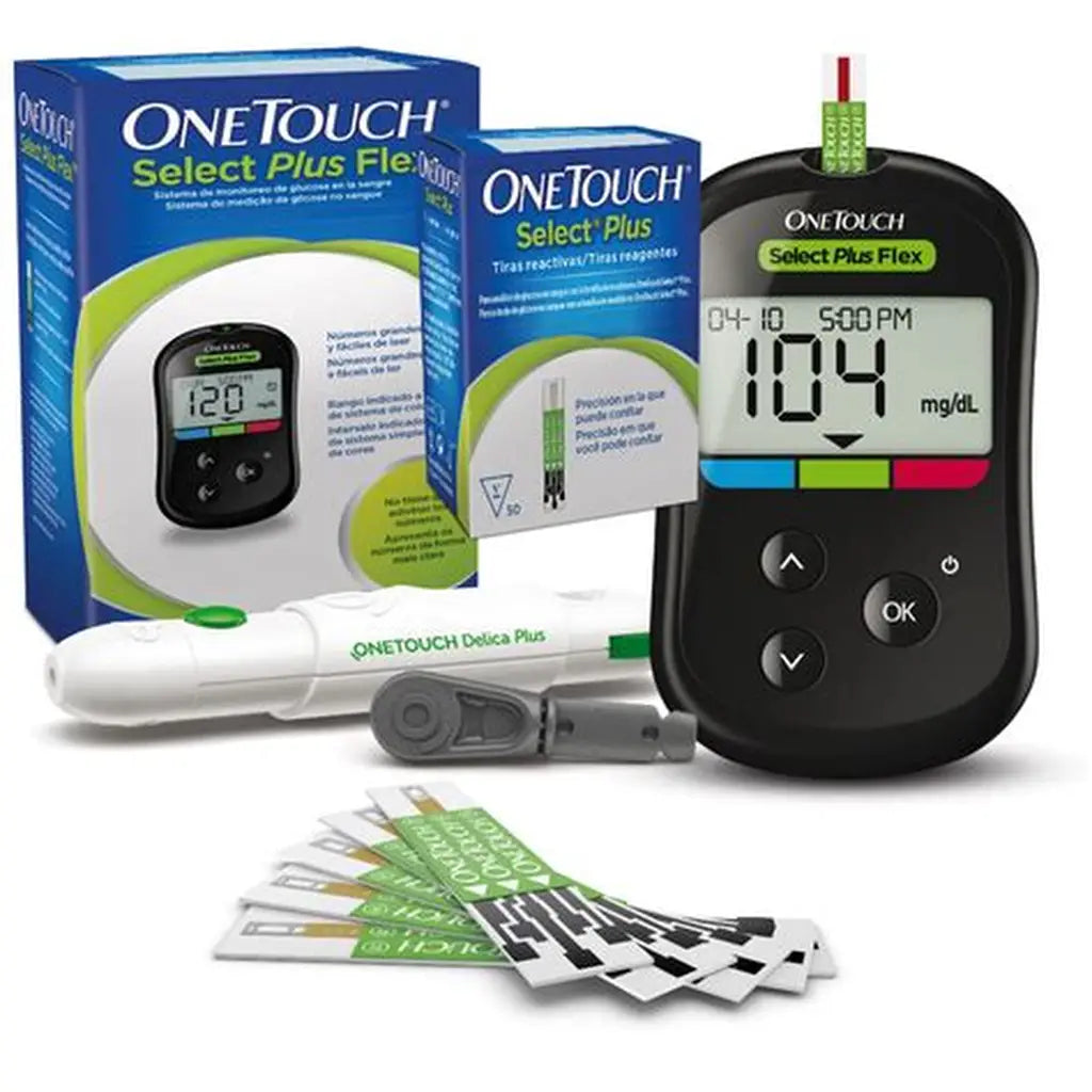 ONE TOUCH KIT GLUCOMETRO Medidor de Glucosa OneTouch Select Plus Flex con Tiras y Lancetas