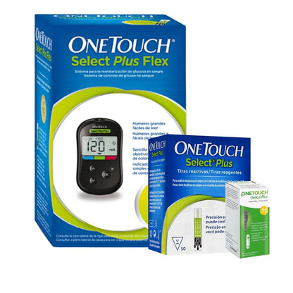 ONE TOUCH KIT GLUCOMETRO Medidor de Glucosa OneTouch Select Plus Flex con Tiras y Lancetas