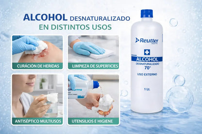 REUTTER Alcohol desinfectante Alcohol Desnaturalizado 70% 1 Litro Reutter – Uso Externo Desinfección