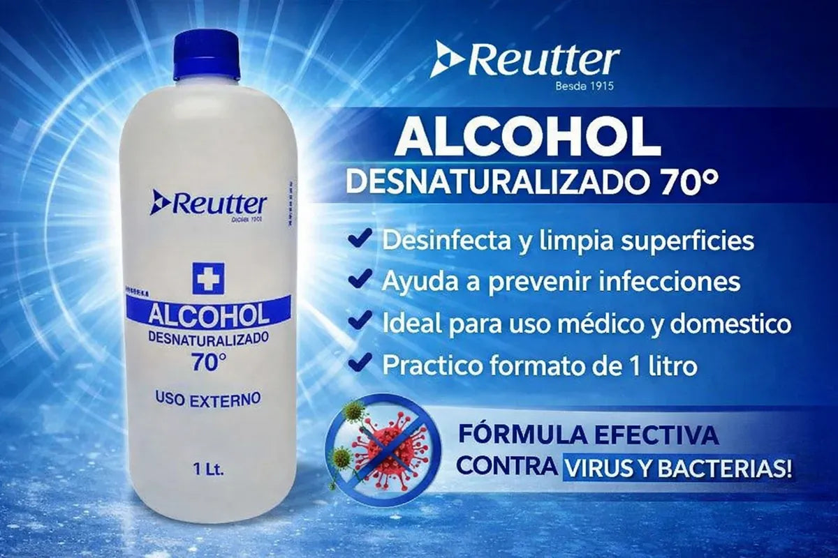REUTTER Alcohol desinfectante Alcohol Desnaturalizado 70% 1 Litro Reutter – Uso Externo Desinfección