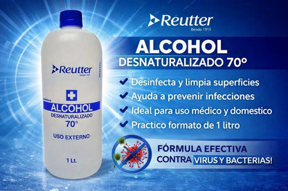 REUTTER Alcohol desinfectante Alcohol Desnaturalizado 70% 1 Litro Reutter – Uso Externo Desinfección