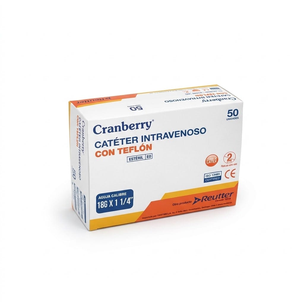 REUTTER Catéter intravenoso 18 Cateter Intravenoso Cranberry (Bránula IV) Estéril con Puerto de Inyección – Variantes de Medida