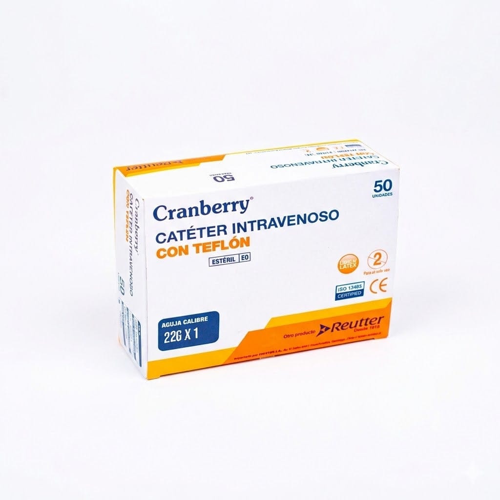 REUTTER Catéter intravenoso 22 Cateter Intravenoso Cranberry (Bránula IV) Estéril con Puerto de Inyección – Variantes de Medida