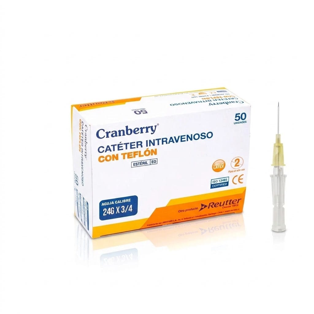 REUTTER Catéter intravenoso 24 Cateter Intravenoso Cranberry (Bránula IV) Estéril con Puerto de Inyección – Variantes de Medida