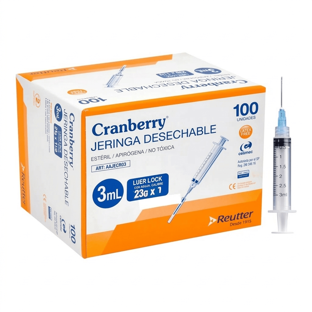 REUTTER jeringas luer lock 3 ML 23G X 1 Jeringas Desechables Luer Lock Cranberry Estériles – Diferentes Volúmenes