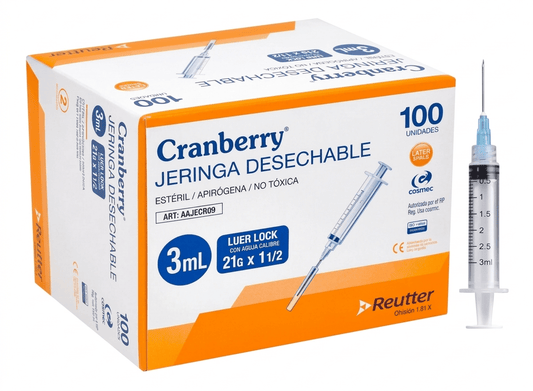 REUTTER jeringas luer lock 3ML 21G X1 1/2 Jeringas Desechables Luer Lock Cranberry Estériles – Diferentes Volúmenes