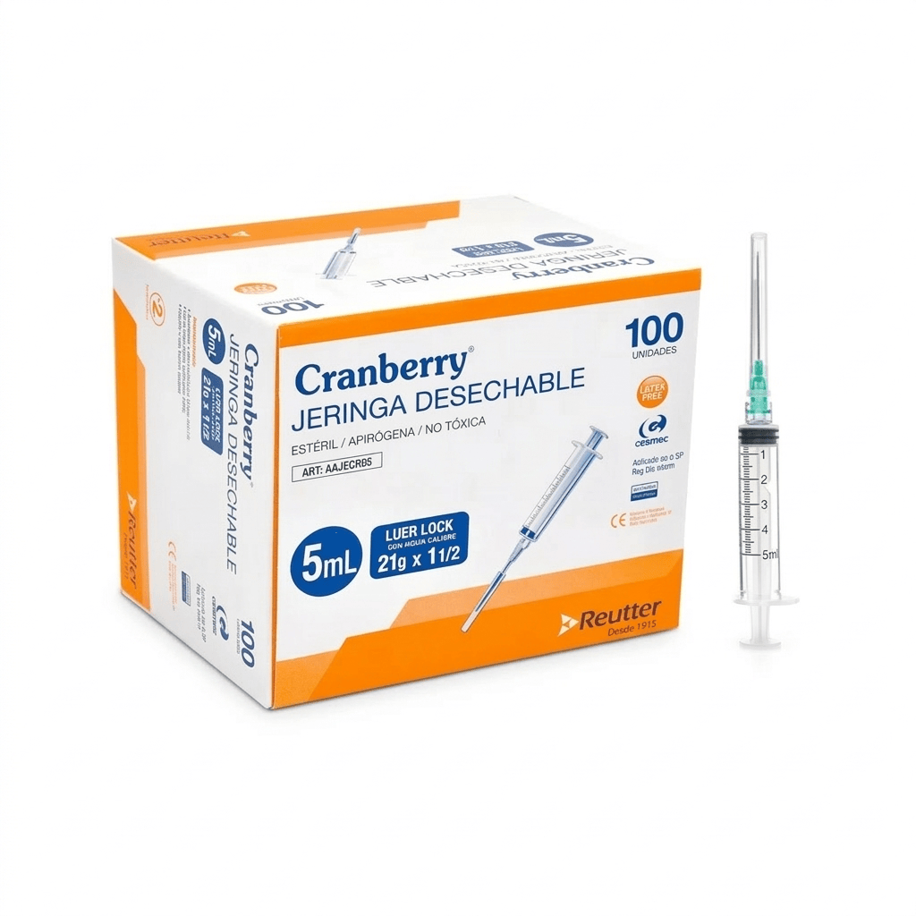 REUTTER jeringas luer lock 5ML 21G X 1 1/2 Jeringas Desechables Luer Lock Cranberry Estériles – Diferentes Volúmenes
